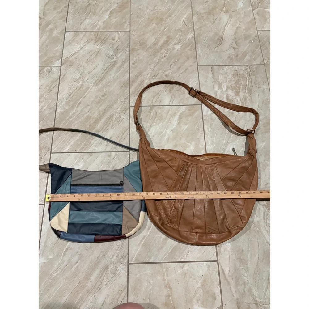 Genuine Leather Vintage Made in Mexico Boho Patchwork Hobo Purses Lot of 2